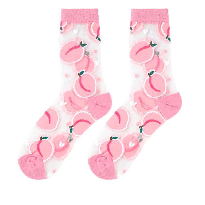 image-Thin Mid Tube Fashion Style Flower Forest Glass Stockings