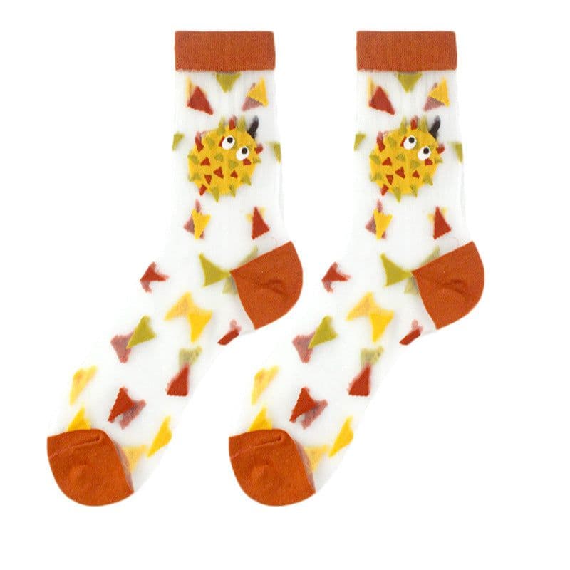 image-Thin Mid Tube Fashion Style Flower Forest Glass Stockings