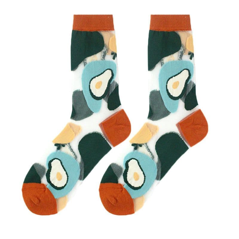 image-Thin Mid Tube Fashion Style Flower Forest Glass Stockings