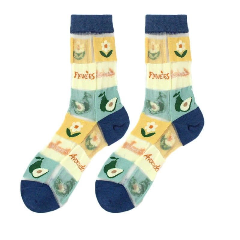image-Thin Mid Tube Fashion Style Flower Forest Glass Stockings