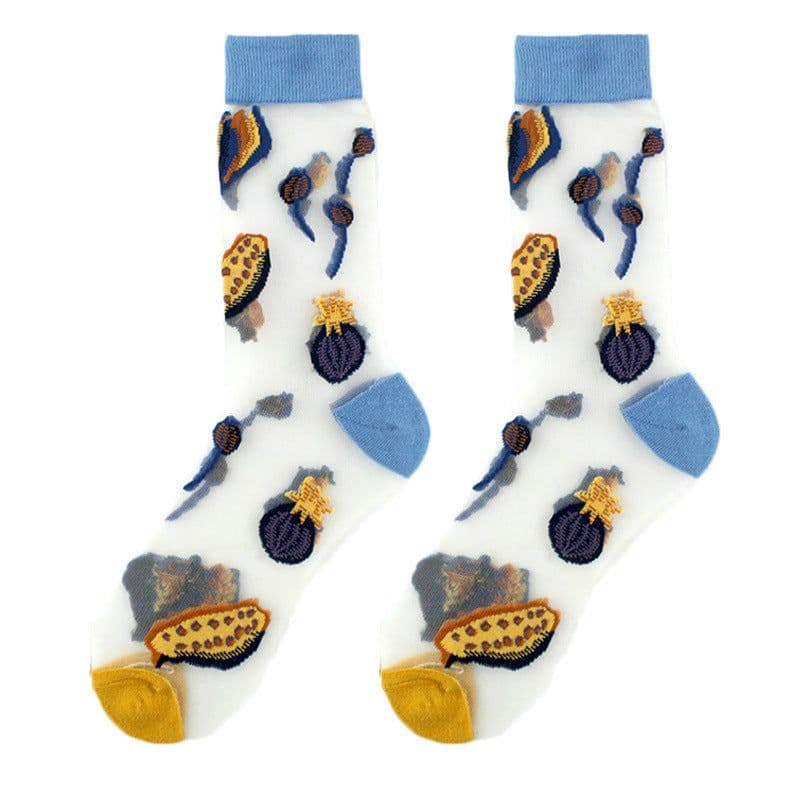 image-Thin Mid Tube Fashion Style Flower Forest Glass Stockings
