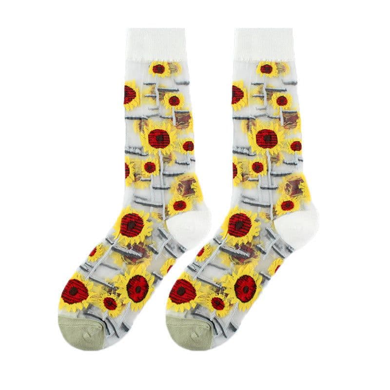 image-Thin Mid Tube Fashion Style Flower Forest Glass Stockings