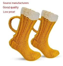 image-3D Beer Mug Socks Knit Long Tube Socks Cute Unisex Novelty Winter Warm Beer Socks Double Color Block Floor Socks