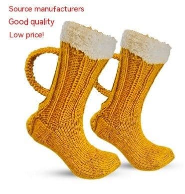 image-3D Beer Mug Socks Knit Long Tube Socks Cute Unisex Novelty Winter Warm Beer Socks Double Color Block Floor Socks