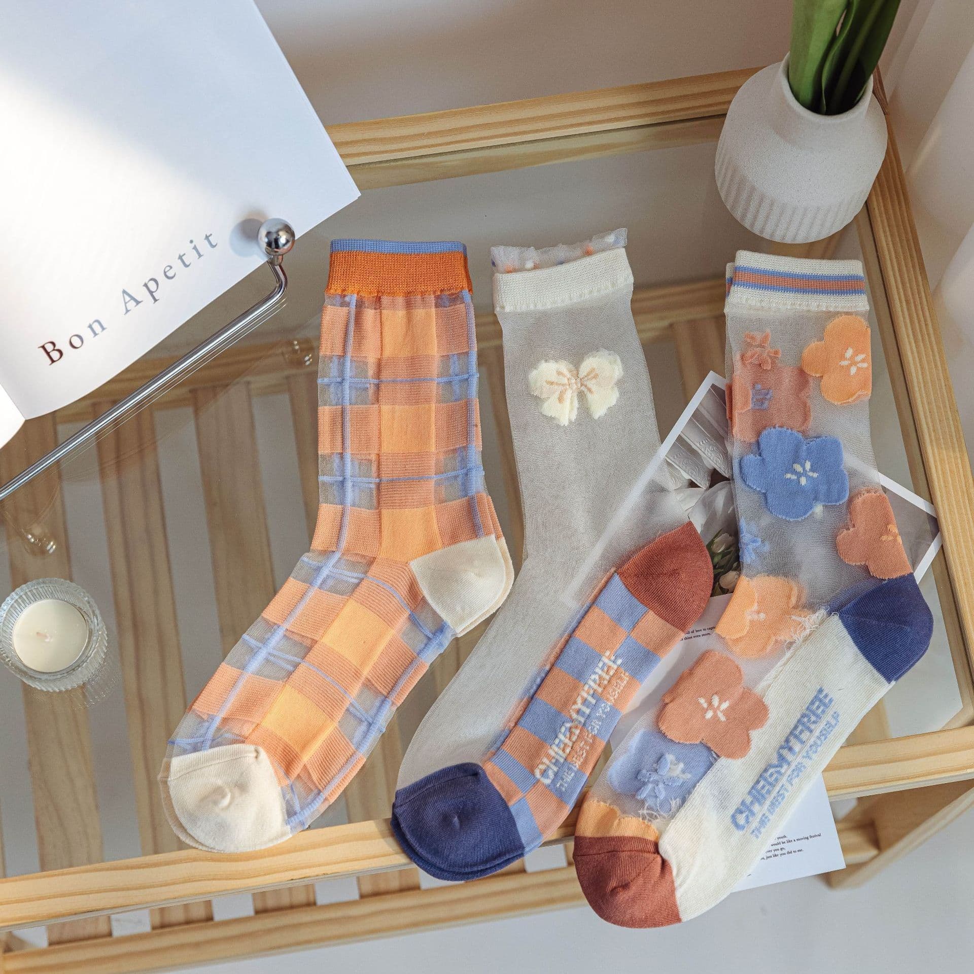 image-Cute Japanese Shattered Glass Silk Stockings