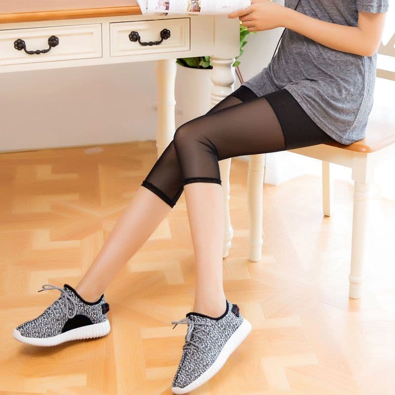 image-Thin Modal Cotton Mesh Panelled Cropped Leggings