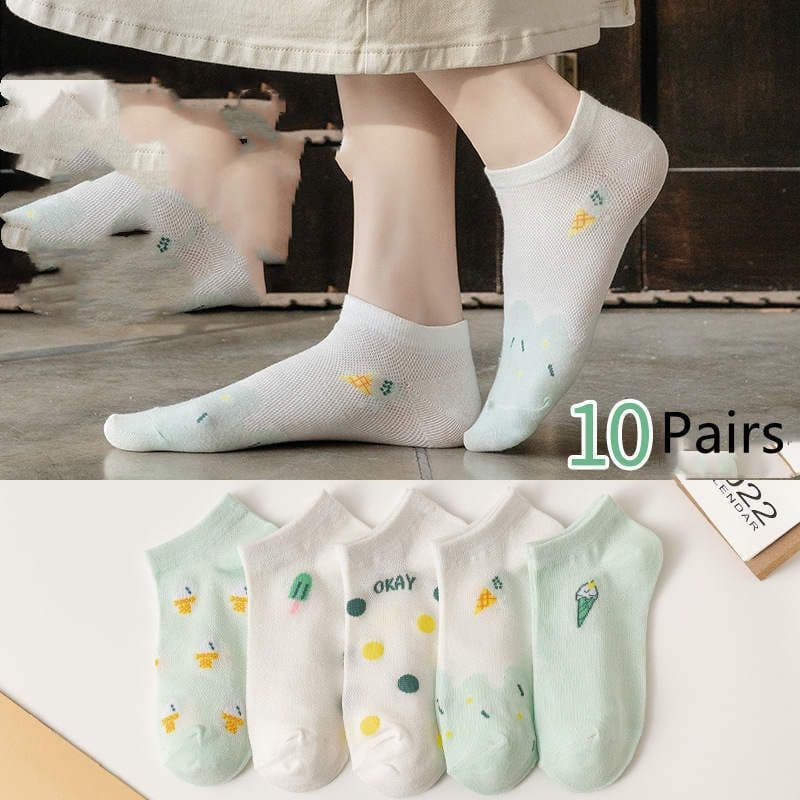 image-Socks Female Japanese Cartoon Shallow Mouth Casual Socks