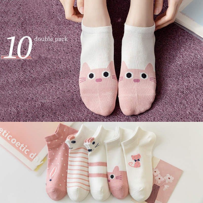 image-Socks Female Japanese Cartoon Shallow Mouth Casual Socks