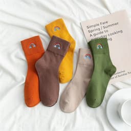 image-Fashion New Ladies Rainbow Embroidery Socks