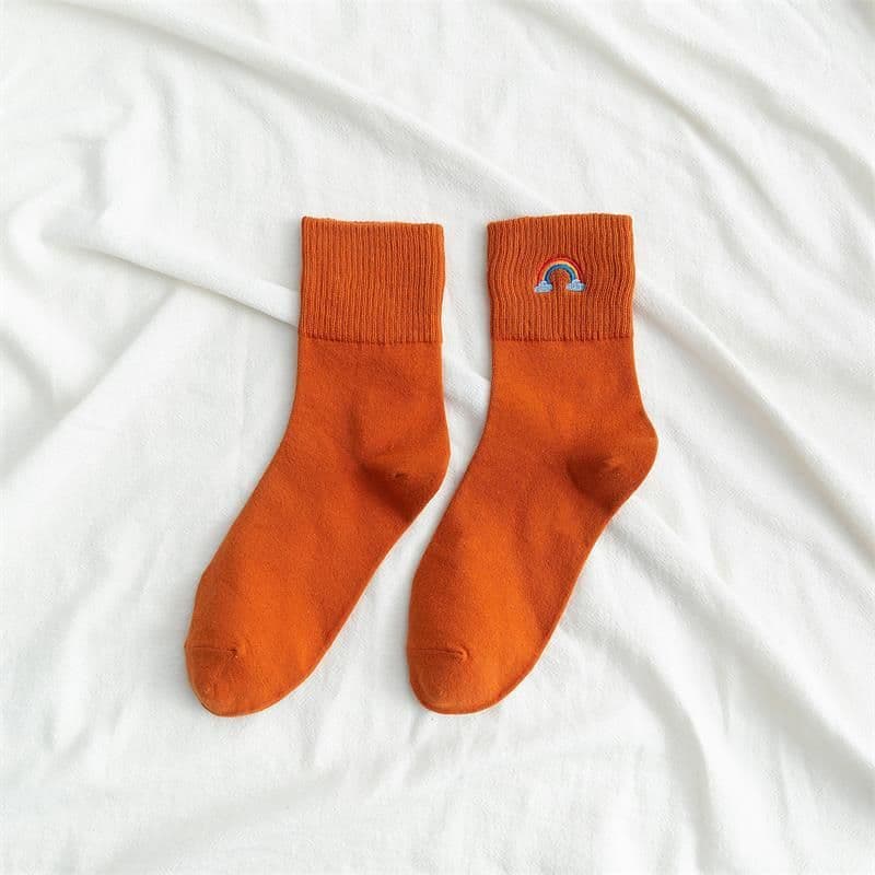 image-Fashion New Ladies Rainbow Embroidery Socks