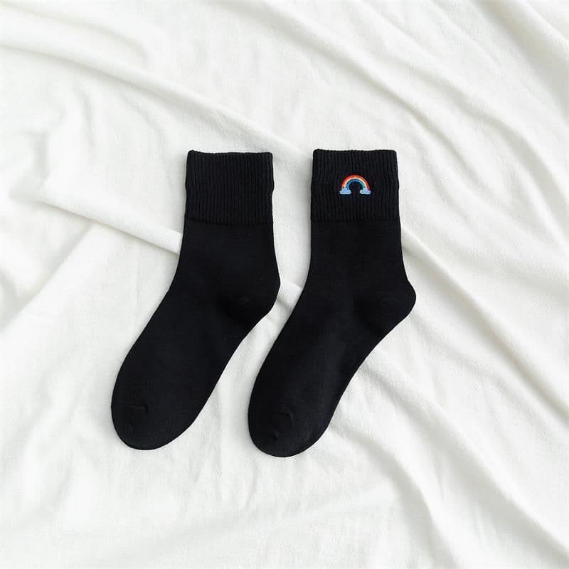 image-Fashion New Ladies Rainbow Embroidery Socks