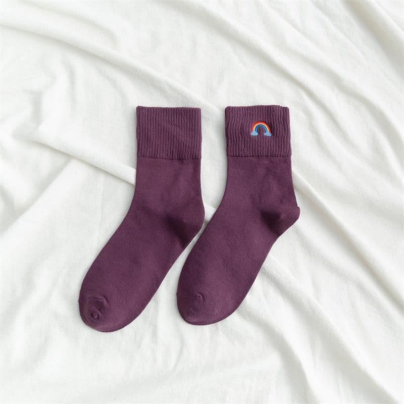 image-Fashion New Ladies Rainbow Embroidery Socks