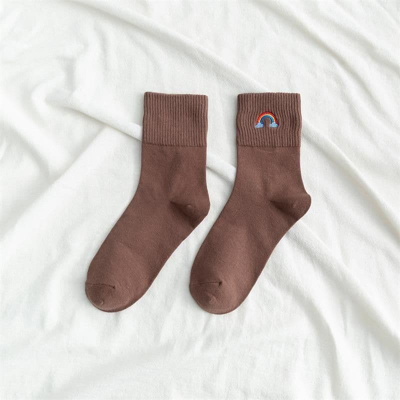 image-Fashion New Ladies Rainbow Embroidery Socks