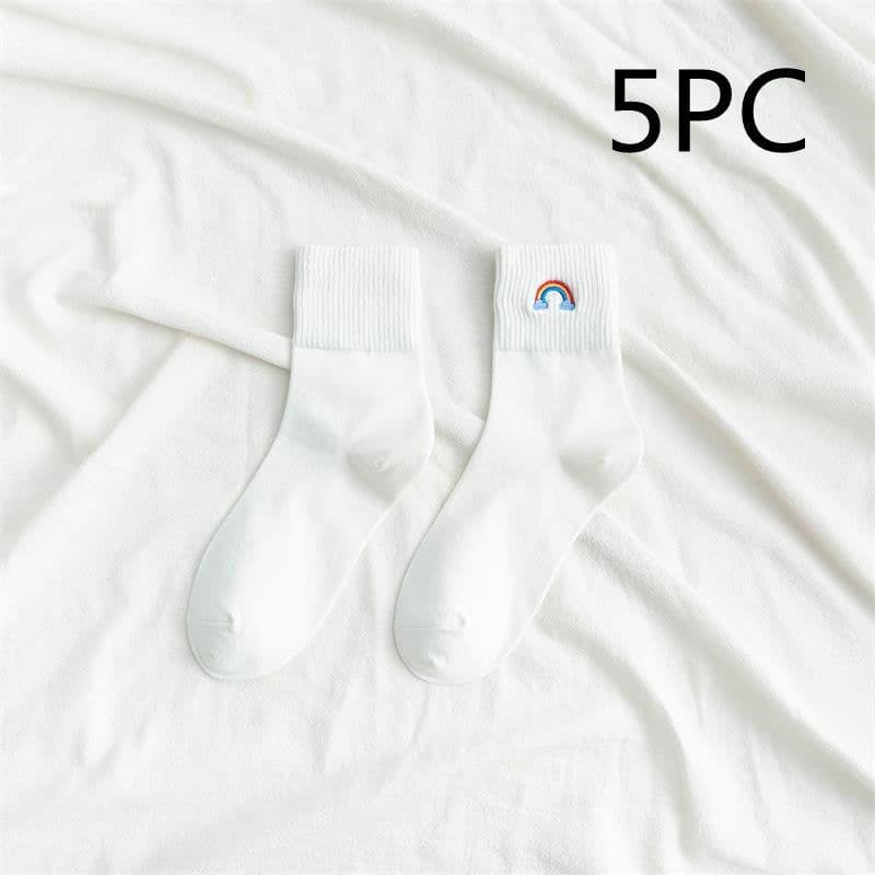 image-Fashion New Ladies Rainbow Embroidery Socks