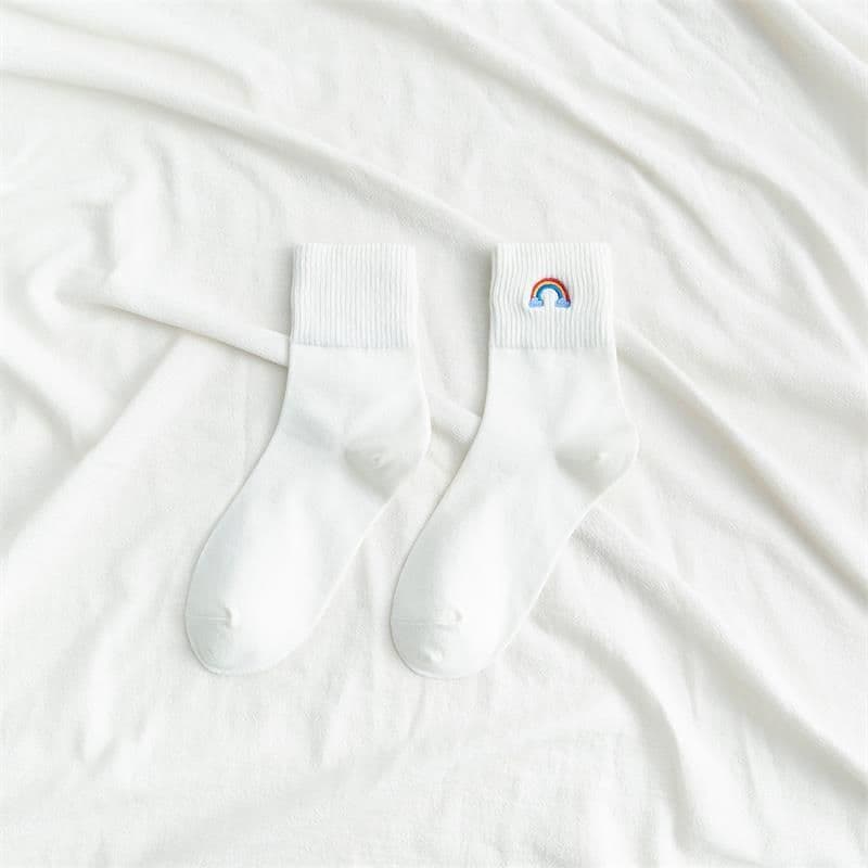 image-Fashion New Ladies Rainbow Embroidery Socks