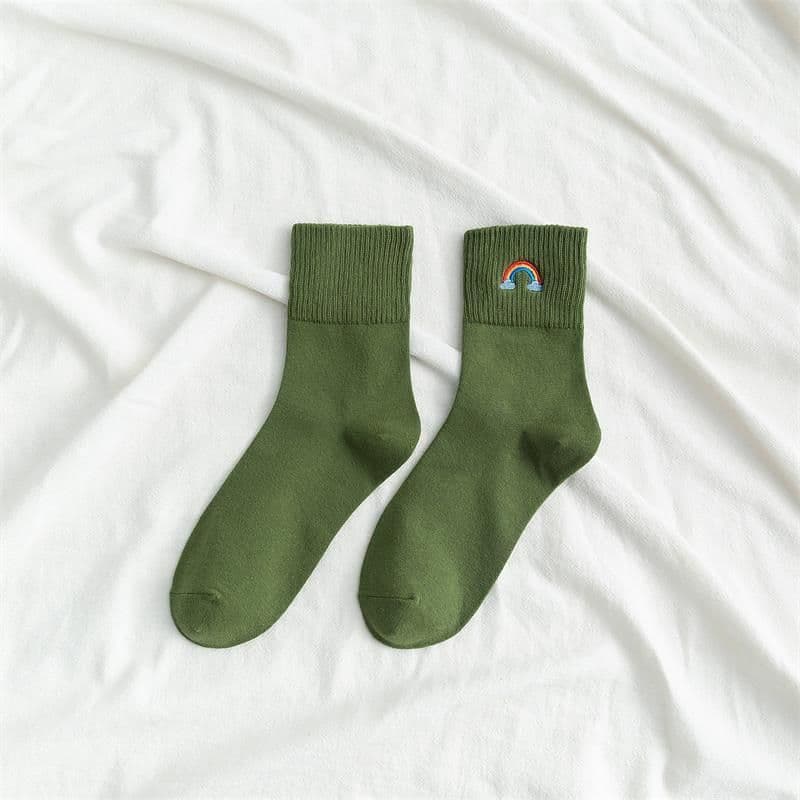 image-Fashion New Ladies Rainbow Embroidery Socks