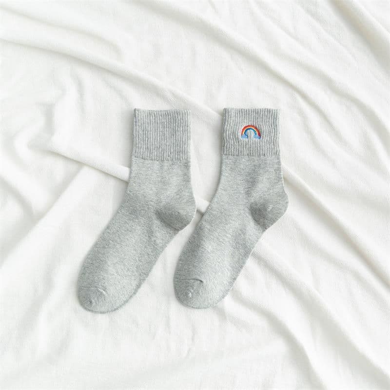 image-Fashion New Ladies Rainbow Embroidery Socks