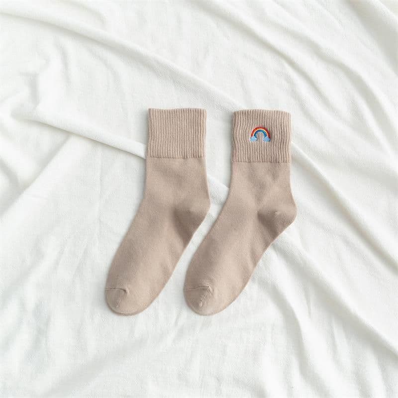 image-Fashion New Ladies Rainbow Embroidery Socks