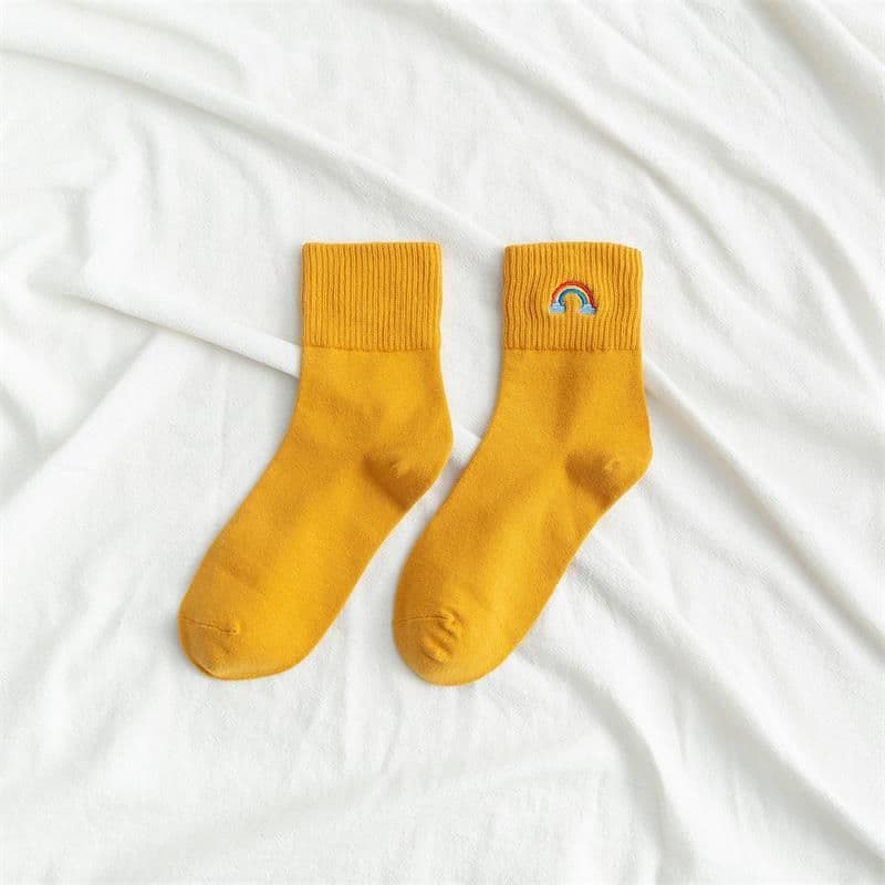 image-Fashion New Ladies Rainbow Embroidery Socks
