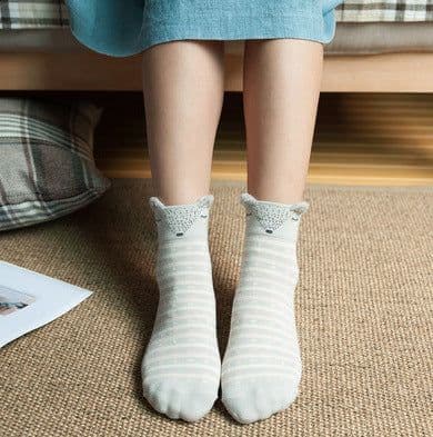 image-Cartoon Women's Socks Cotton Students' Socks Ears Cute Animal Socks All Cotton Socks Sweet Cotton Socks