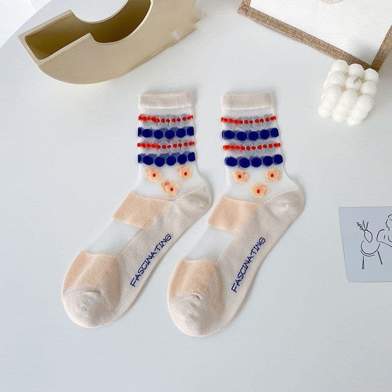 image-Crystal Socks Women's Summer Thin Long Flower Socks Zhuji Socks