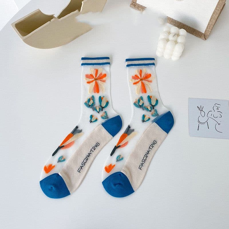 image-Crystal Socks Women's Summer Thin Long Flower Socks Zhuji Socks