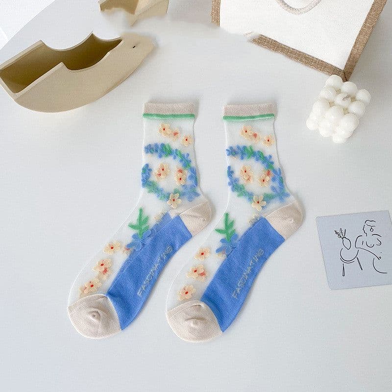 image-Crystal Socks Women's Summer Thin Long Flower Socks Zhuji Socks
