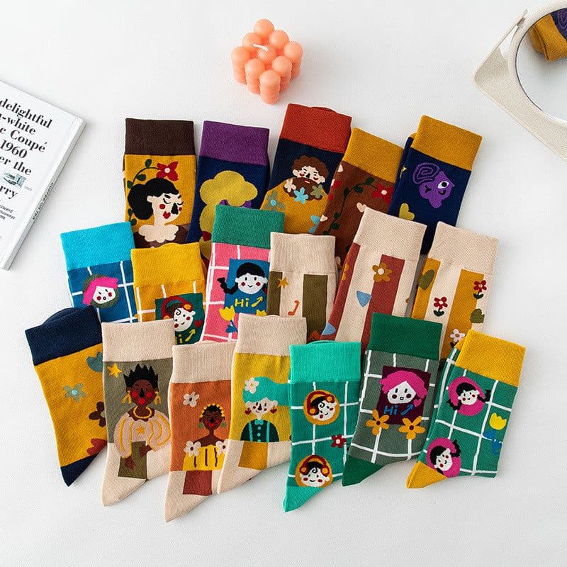 image-Women's Stockings Cartoon Asymmetry Cotton