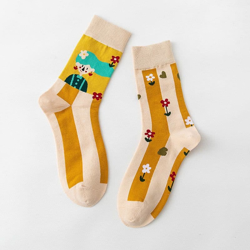 image-Women's Stockings Cartoon Asymmetry Cotton
