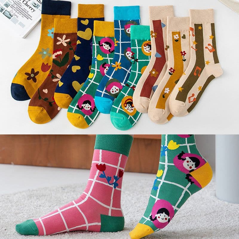 image-Women's Stockings Cartoon Asymmetry Cotton