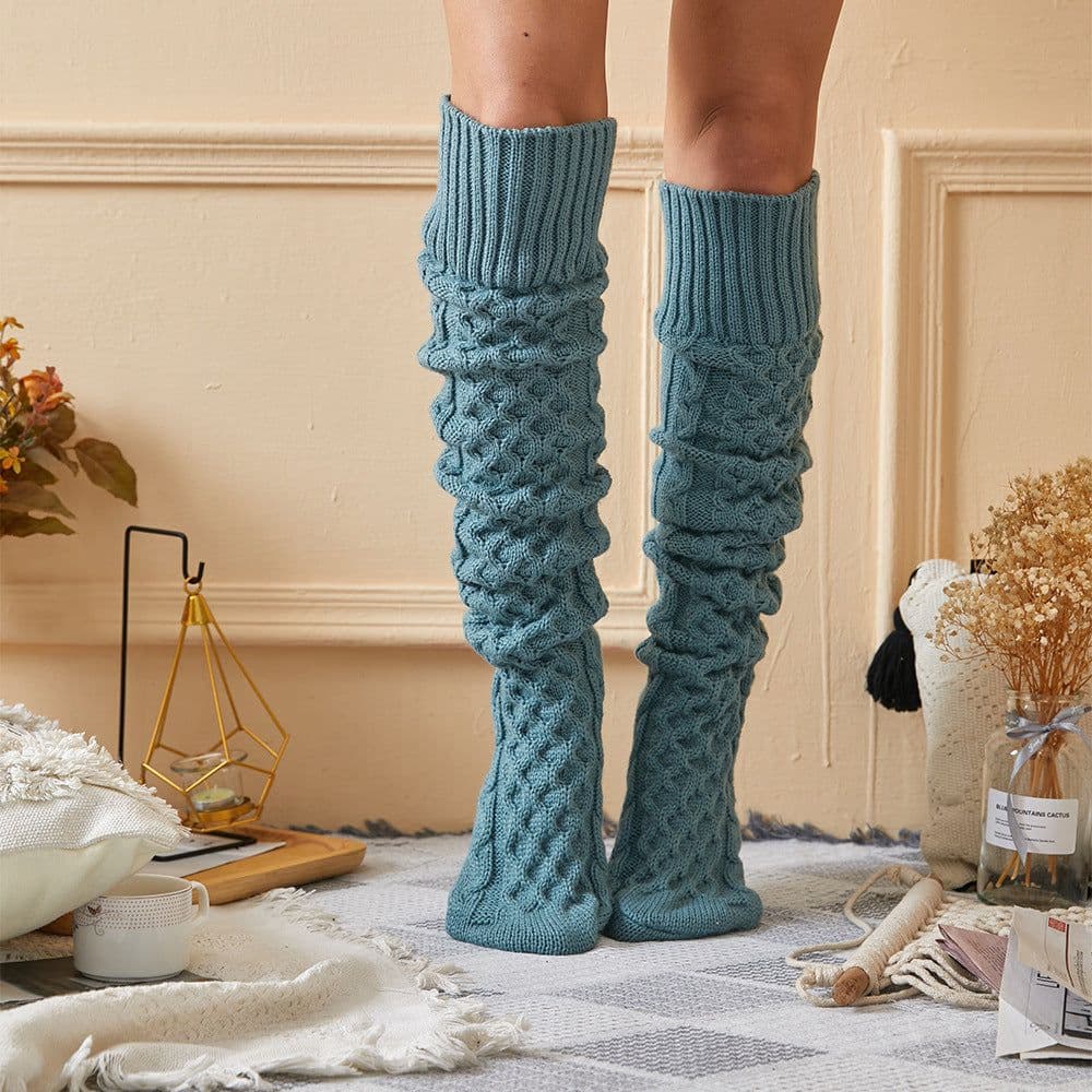 image-Knitted Knee Length Pile Wool Stockings For Women