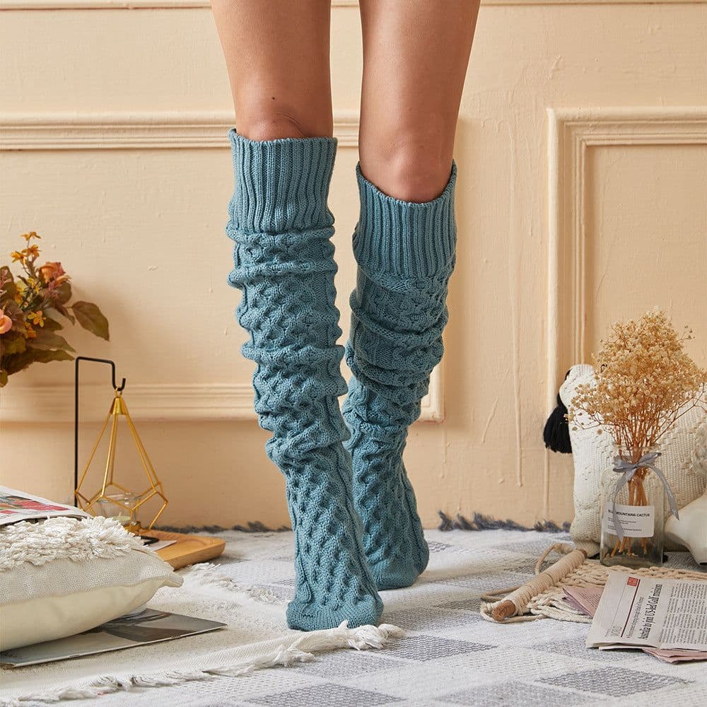 image-Knitted Knee Length Pile Wool Stockings For Women