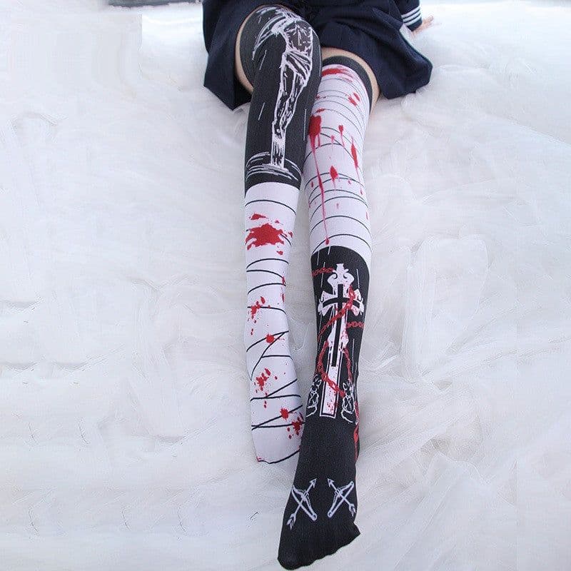 image-Anime Japanese Cartoon Knee Print Underpin Loli Girls' Medium Tube Stockings