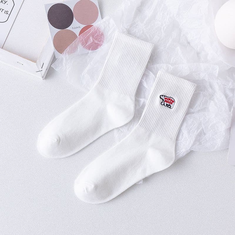 image-Solid Sock Embroidery Polar Bear
