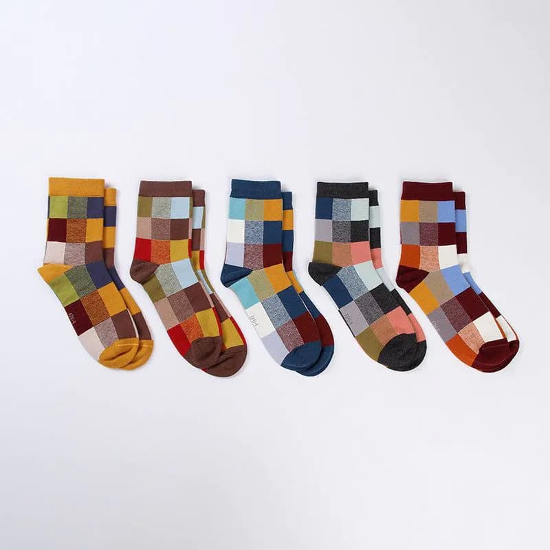 image-Color Plaid Men's Socks Cotton Korean Style Tube Socks