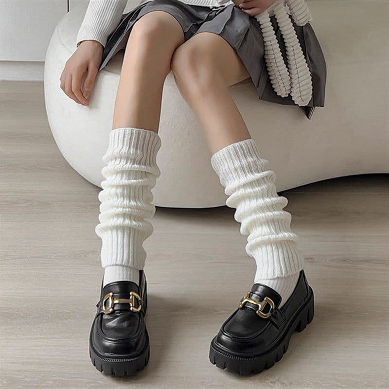 image-Wool Knitted Socks Leg Cover Pile Pile Socks Calf Socks Women's Mid-tube Socks
