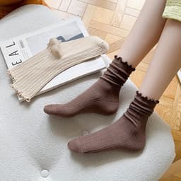 image-Auricularia Edge Women's Medium Hose Pure Cotton Cute Japanese Style