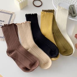 image-Auricularia Edge Women's Medium Hose Pure Cotton Cute Japanese Style