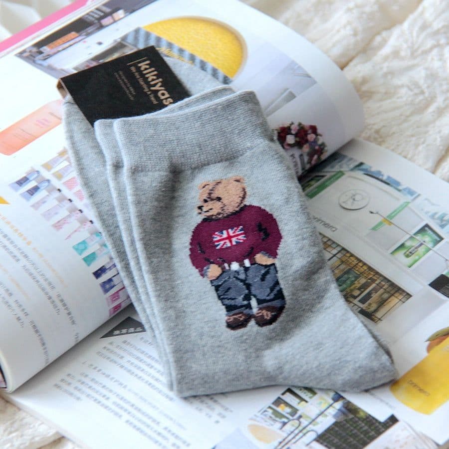 image-Personalized Bear Business Casual Mid-calf Cotton Socks Autumn And Winter Sweat-absorbing Sports Socks