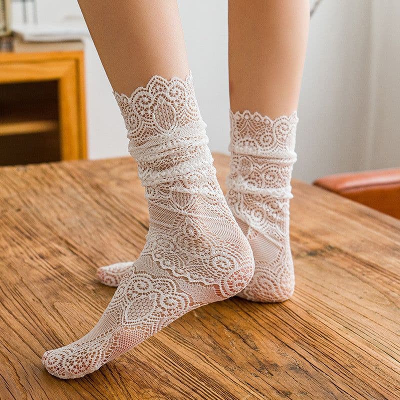 image-Women's Vintage Lace Hollow Lace Socks Mid Tube Socks