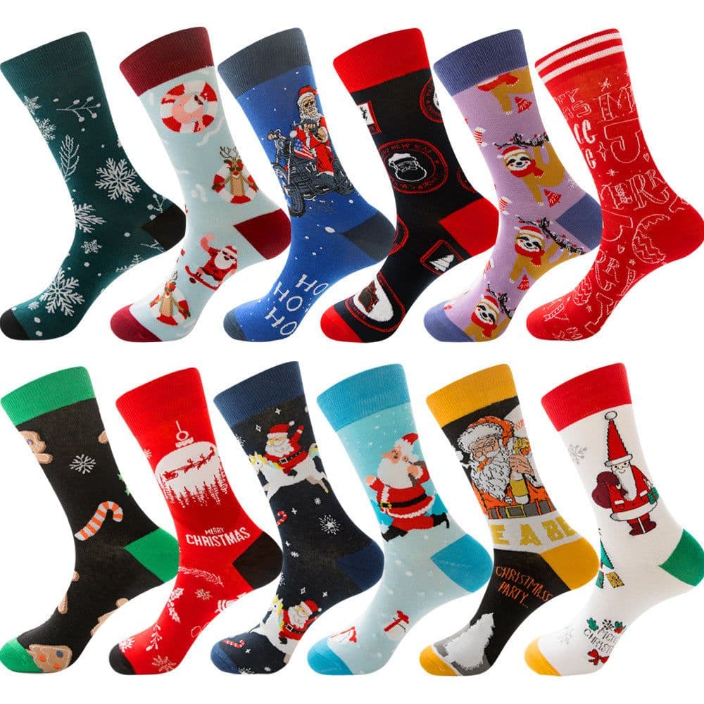 image-Men's Socks Santa Claus Moose Men's Mid-tube Socks Tide Cotton Socks