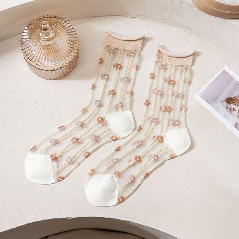 image-Women's Ultra-thin Crystal Glass Silk Mid Tube Breathable Lace Stockings