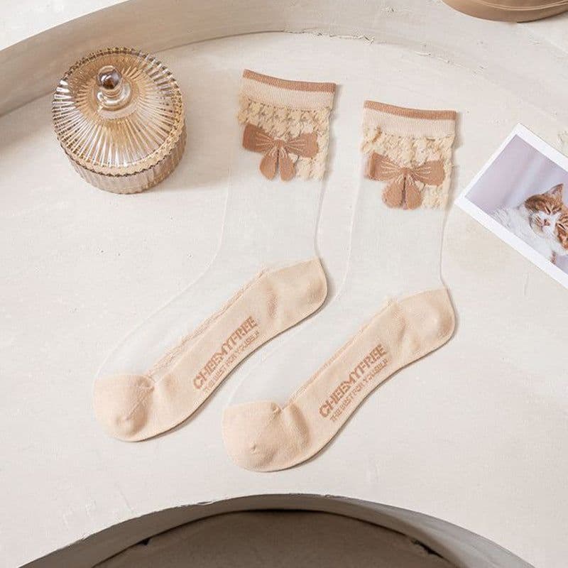 image-Women's Ultra-thin Crystal Glass Silk Mid Tube Breathable Lace Stockings