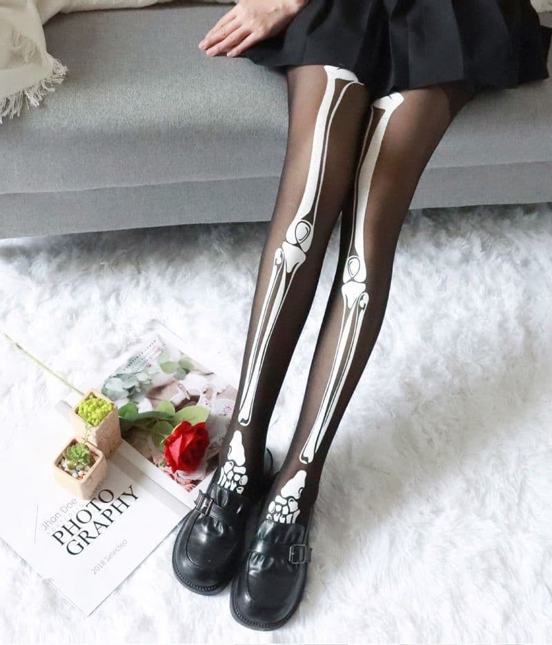 image-Halloween Black Bone Skeleton Pantyhose