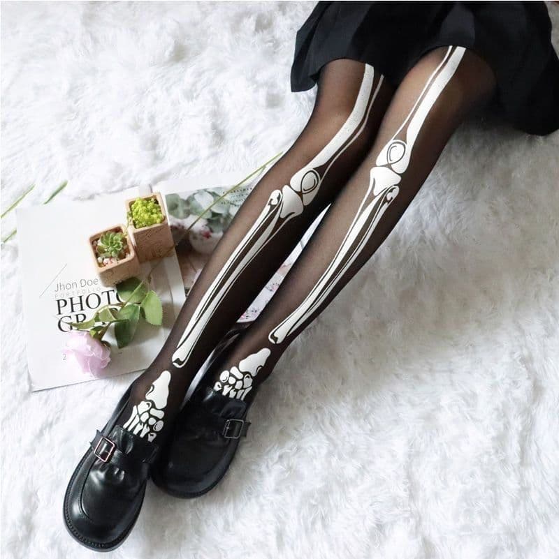 image-Halloween Black Bone Skeleton Pantyhose