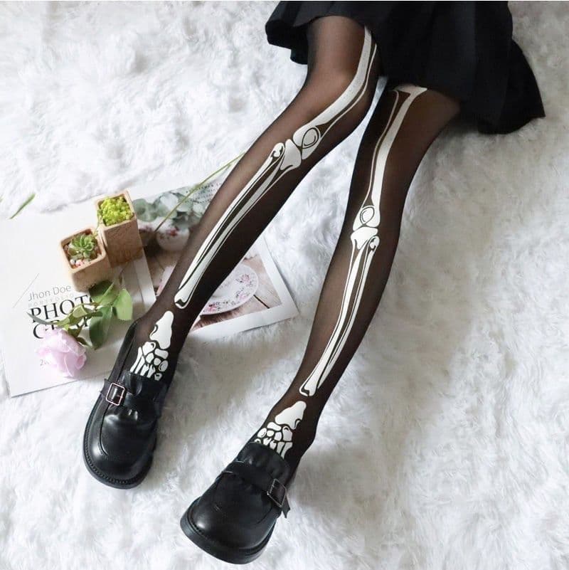 image-Halloween Black Bone Skeleton Pantyhose
