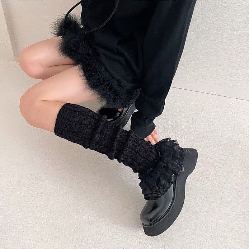 image-Women's Fashion Multi-layer Lace Twist Stripes Knitted Leg Warmers