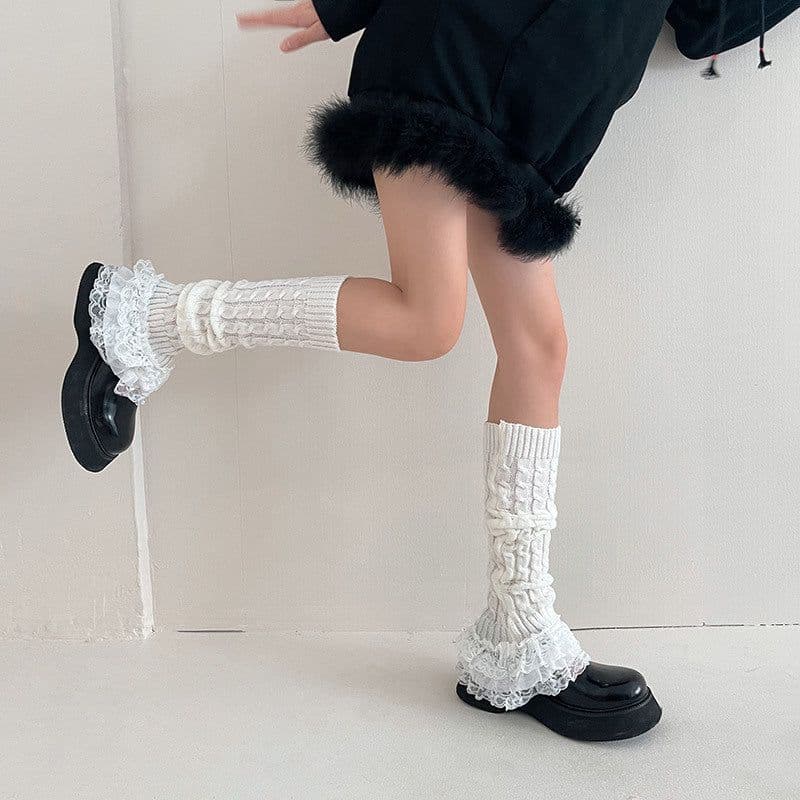image-Women's Fashion Multi-layer Lace Twist Stripes Knitted Leg Warmers
