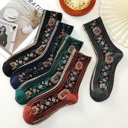 image-Small Floral Socks Women's Retro Mid-calf Length Socks