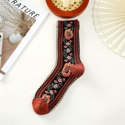 image-Small Floral Socks Women's Retro Mid-calf Length Socks